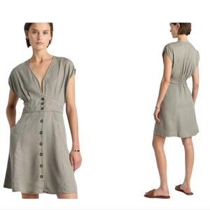NWT Quince Vintage Wash Tencel Button Front Dress Olive Green Size S